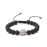Natural Lava Rock & Acrylic Braided Bead Bracelet, Essential Oil Gemstone Jewelry for Men Women, Volleyball Pattern, Inner Diameter: 2-1/8~3-5/8 inch(5.5~9.3cm)(BJEW-JB08554-04)