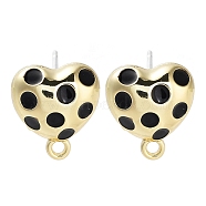 Golden Alloy Enamel Stud Earring Finding Accessories, Heart, Black, 12x11mm, Hole: 1.4mm, Pin: 0.7x13mm(FIND-U006-08G-01)