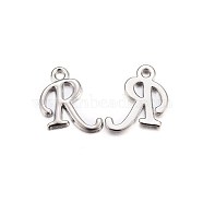 Platinum Plated Alloy Letter Pendants, Rack Plating, Cadmium Free & Lead Free, Letter.R, 14x10x2mm, Hole: 1.5mm(PALLOY-J718-01P-R)