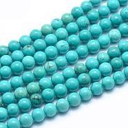 Natural Magnesite Round Beads Strands, Dyed, Turquoise, 4mm, Hole: 0.5mm, about 98pcs/strand, 15.9 inch(40.5cm)(TURQ-G148-03-4mm)