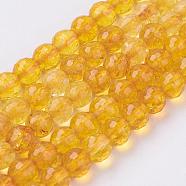 Natural Quartz Crystal Beads Strands, Dyed & Heated, Imitation Citrine, Faceted, Round, Goldenrod, 8mm, Hole: 1mm, about 24pcs/strand, 7.4 inch(G-G099-F8mm-19)