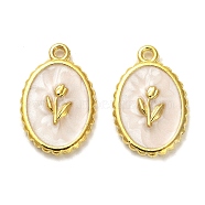 Alloy Enamel Pendants, Oval with Tulip Charm, Golden, 21x13.5x2.8mm, Hole: 1.6mm(X-ENAM-R145-05G)