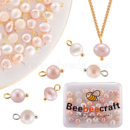 40Pcs 2 Styles Natural Cultured Freshwater Pearl Oval Charms, with Golden Brass Ball Head Pins, Mixed Color, 10~12x5.5~8x4.5~6mm, Hole: 2.3~2.7mm, 20pcs/style(FIND-BBC0002-57)
