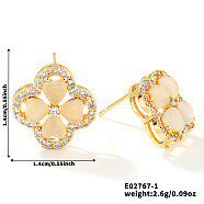 Chic Four-leaf Clover Stud Earrings with Colorful Sparkling Design(HV7814-1)