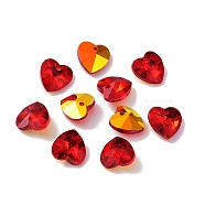 Electroplate Glass Charms, AB Color Plated, Faceted Heart, Red, 14x14x7mm, Hole: 1.6mm(GGLA-Z002-02U)