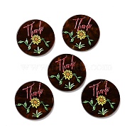 Printed Opaque Acrylic Pendants, Flat Round with Flower Pattern, Coconut Brown, 38x2.5mm, Hole: 1.5mm(MACR-C003-19)