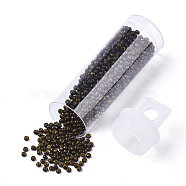 Czech Glass Beads, Round Glass Seed Beads, Baking Paint Style, Dark Olive Green, 11/0, 2x1.2mm, Hole: 0.7mm, about 10g/bottle(SEED-R047-A-89110)