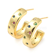 Rack Plating Brass C Shape Stud Earrings with Colorful Cubic Zirconia, Half Hoop Earrings for Women, Cadmium Free & Lead Free, Long-Lasting Plated, Real 18K Gold Plated, 19.5x5.5mm(EJEW-F326-12G)