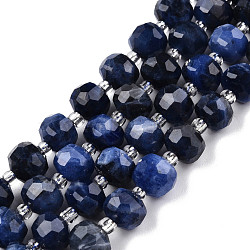 Natural Sodalite Beads Strands, with Seed Beads, Faceted, Rondelle, 8x6mm, Hole: 1mm, about 20~22pcs/strand, 7.09 inch(18cm)(G-N327-08X)