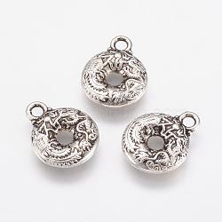 Alloy Charms, Disc with Dragon, Antique Silver, 15x12x2.5mm, Hole: 2mm(PALLOY-G192-04AS)