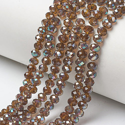 Electroplate Glass Beads Strands, Half Plated, Rainbow Plated, Faceted, Rondelle, Sienna, 4x3mm, Hole: 0.4mm, about 123~127pcs/strand, 16.5~16.9 inch(42~43cm)(EGLA-A034-T4mm-J17)