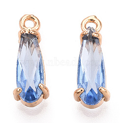 Faceted Glass Pendants, with Golden Tone Brass Open Back Settings, Teardrop, Cornflower Blue, 14.5x4.5x4mm, Hole: 1.2mm(GLAA-T010-004D)