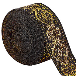 Ethnic Style Polyester Silk Grosgrain Ribbon, Double-Face, Floral Pattern, Gold, 1/8 inch(3.3mm), about 7.66 Yards(7m)/Bag(OCOR-GF0001-79B)