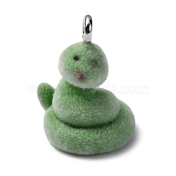 Flocky Animal Resin Pendants, with Platinum Iron Loop, Snake, 16.5x11.5x11.5mm, Hole: 1.8mm(FIND-S001-03A)