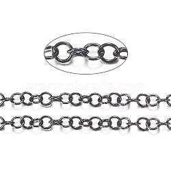 304 Stainless Steel Rolo Chains, with Spool, for Jewelry Making, Unwelded, Electrophoresis Black, 3.5x0.6mm, about 32.8 Feet(10m)/roll(CHS-H013-07B-E)
