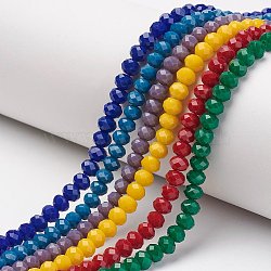 Opaque Solid Color Glass Beads Strands, Faceted, Rondelle, Mixed Color, 6x5mm, Hole: 1mm, about 92~94pcs/strand, 17~17.5 inch(42.5~43.75cm)(EGLA-A034-P6mm-D)