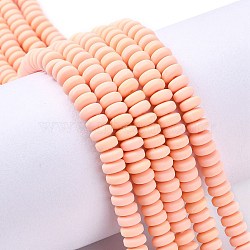 Handmade Polymer Clay Beads Strands, for DIY Jewelry Crafts Supplies, Flat Round, Light Salmon, 6~7x3mm, Hole: 1.5mm, about 113~116pcs/strand, 15.55 inch~16.14 inch(39.5~41cm)(X-CLAY-N008-008-35)