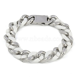 304 Stainless Steel Ceramics Cuban Link Chain Bracelets for Men, Stainless Steel Color, 8-1/2~8-5/8 inch(21.7~22cm)(BJEW-B102-02P-01)