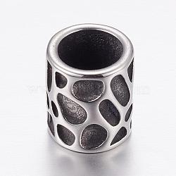 304 Stainless Steel Beads, Column, Antique Silver, 13x11mm, Hole: 8mm(STAS-P173-067AS)
