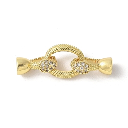 Brass Micro Pave Clear Cubic Zirconia Fold Over Clasps, Oval, Lead Free & Cadmium Free, Long-Lasting Plated, Rack Plating, Real 18K Gold Plated, 28mm(KK-M320-11G)