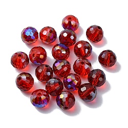 AB Color Plated Glass Beads, Faceted Round, Cerise, 10x9mm, Hole: 1.5mm(EGLA-P059-02B-AB08)