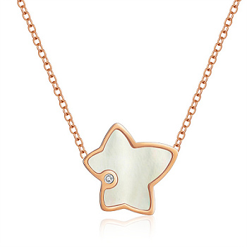 Stainless Steel Rhinestone Pendant Necklaces, Twist Star, Rose Gold, 17.72 inch(45cm)