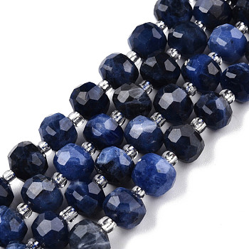 Natural Sodalite Beads Strands, with Seed Beads, Faceted, Rondelle, 8x6mm, Hole: 1mm, about 20~22pcs/strand, 7.09 inch(18cm)
