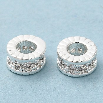 Rack Plating Brass Micro Pave Cubic Zirconia Beads, Long-Lasting Plated, Lead Free & Cadmium Free, Column, Silver Color Plated, 6x3mm, Hole: 2.8mm
