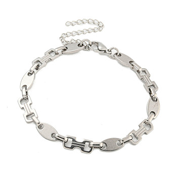 304 Stainless Steel Dumbbell & Oval Link Chains Bracelets for Men & Women, Stainless Steel Color, 7-3/4 inch(19.6cm)