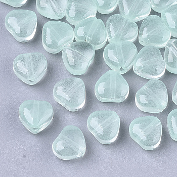 Transparent Spray Painted Glass Beads, Heart, Imitation Jelly, Aquamarine, 6x6x4mm, Hole: 0.9mm