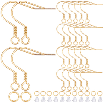 150Pcs 304 Stainless Steel Earring Hooks, Ear Wire, with 150Pcs Jump Rings and 150Pcs Plastic Ear Nuts, Golden, 17~18x18~20x2mm, Hole: 2mm, 21 Gauge, Pin: 0.7mm