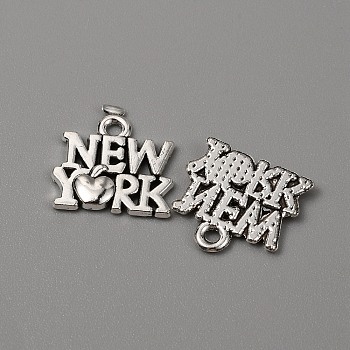 Tibetan Style Alloy Pendants, Word NEW YORK with Heart, Antique Silver, 15x15x2mm, Hole: 1.6mm