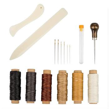Leather Craft Kits, Including Waxed Cotton Thread, Plastic Creaser, Sewing Needles, Sewing Needle Storage Box and Awl, Mixed Color, 16pcs/set