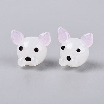 Handmade Lampwork Beads, Dog, Pearl Pink, 16~18x16~22x15~17mm, Hole: 0.9~2mm