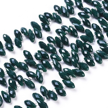 Imitation Jade Opaque Solid Color Glass Beads Strands, Top Drilled Beads, Faceted, Teardrop, Dark Slate Gray, 12x5.5~6mm, Hole: 0.8mm, about 99pcs/strand, 16.93 inch(43cm)