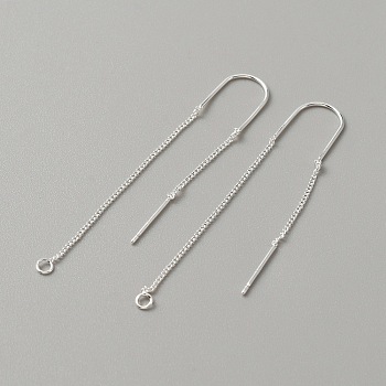 Alloy Stud Earring Findings, Ear Threads, with 925 Sterling Silver Pins & Horizontal Loops, Silver, 50mm, Hole: 1.8mm, Pin: 0.7mm