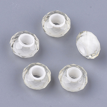 Resin Beads, Large Hole Beads, Faceted, Rondelle, Creamy White, 13~13.5x7.5~8mm, Hole: 5.5mm
