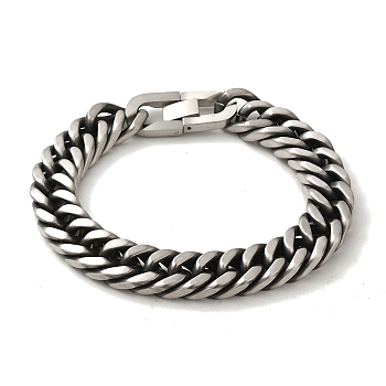304 Stainless Steel Cuban Link Chain Bracelets for Women Men, Antique Silver, 8-7/8 inch(22.5cm), Link: 14x19x2mm
