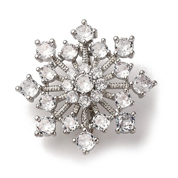 Brass Micro Pave Cubic Zirconia Pendant Bails, Flower, Cadmium Free & Lead Free, Rack Plating, Long-Lasting Plated, Platinum, 29x28.5x11.5mm
