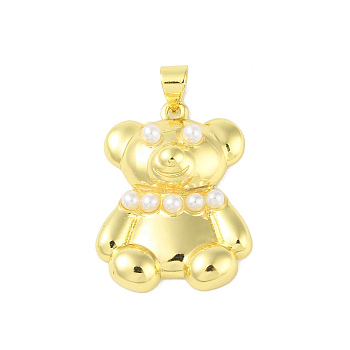 ABS Plastic Pendants, with Brass Findings, Real 18K Gold Plated, Bear, White, 26x20x4.3mm, Hole: 5x3.6mm