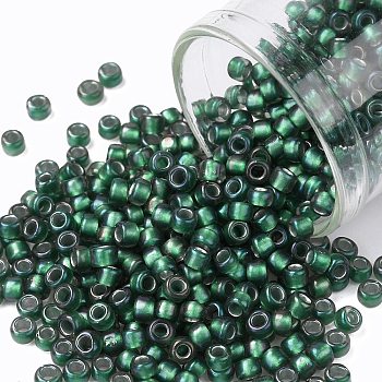TOHO Round Seed Beads, Japanese Seed Beads, (270F) Matte Teal Lined Crystal, 8/0, 3mm, Hole: 1mm, about 220pcs/10g