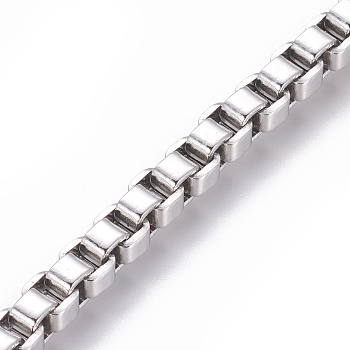 304 Stainless Steel Venetian Chains, Box Chains, Unwelded, Stainless Steel Color, 5.5mm, Links: 5x5.5x3mm