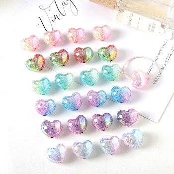 Transparent Crackle Acrylic Beads, Gradient Color, Heart, Mixed Color, 18.8x22.3x15.6mm, Hole: 3mm