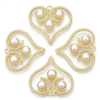 Alloy Pendants, with ABS Plastic Imitation Pearl, Heart, White, Light Gold, 28x31x6mm, Hole: 2mm