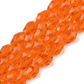 Transparent Glass Beads Strands, Faceted, Teardrop, Dark Orange, 5~6x4mm, Hole: 0.9mm, about 65~67pcs/strand, 15.35~16.14 inch(39~41cm)