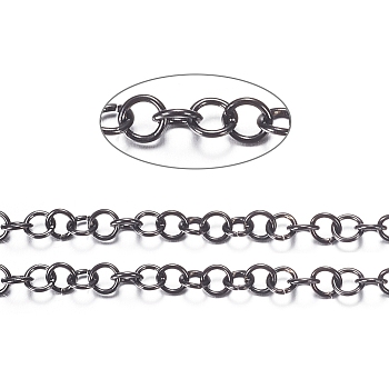 304 Stainless Steel Rolo Chains, with Spool, for Jewelry Making, Unwelded, Electrophoresis Black, 3.5x0.6mm, about 32.8 Feet(10m)/roll