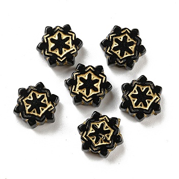 Plating Opaque Acrylic Beads, Golden Metal Enlaced, Snowflake, Black, 9.5x8.5x4mm, Hole: 2mm, 2080pcs/500g