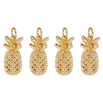 10Pcs Brass Pendants, with Jump Ring, Cadmium Free & Lead Free, Pineapple, Real 18K Gold Plated, 24x9mm, Hole: 3.5mm
