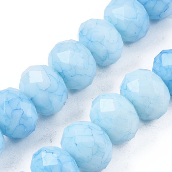 Opaque Baking Painted Glass Beads Strands, Imitation Stones, Faceted, Rondelle, Light Sky Blue, 11~12x8.5mm, Hole: 1mm, about 45pcs/strand, 15.55 inch~15.75 inch(39.5~40cm)