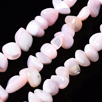 Natural Trochid Shell/Trochus Shell Bead Strands, Nuggets Chips, Dyed, Pink, 3.5~13x6~12x3~8mm, Hole: 0.9mm, about 68~73pcs/strand, 15.35 inch~15.94 inch(39~40.5cm)
